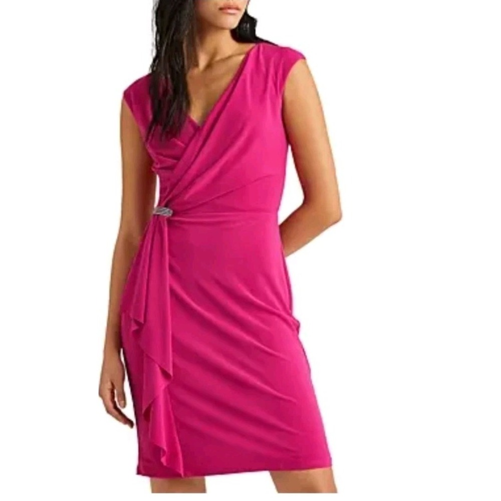 NWT Ralph Lauren Black Label Pink Sleeveless Embellished Waterfall Ruffle Dress